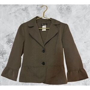 Spago Collection Womens Brown Textured Blazer Ruffle Bell Sleeve Jacket Size 6